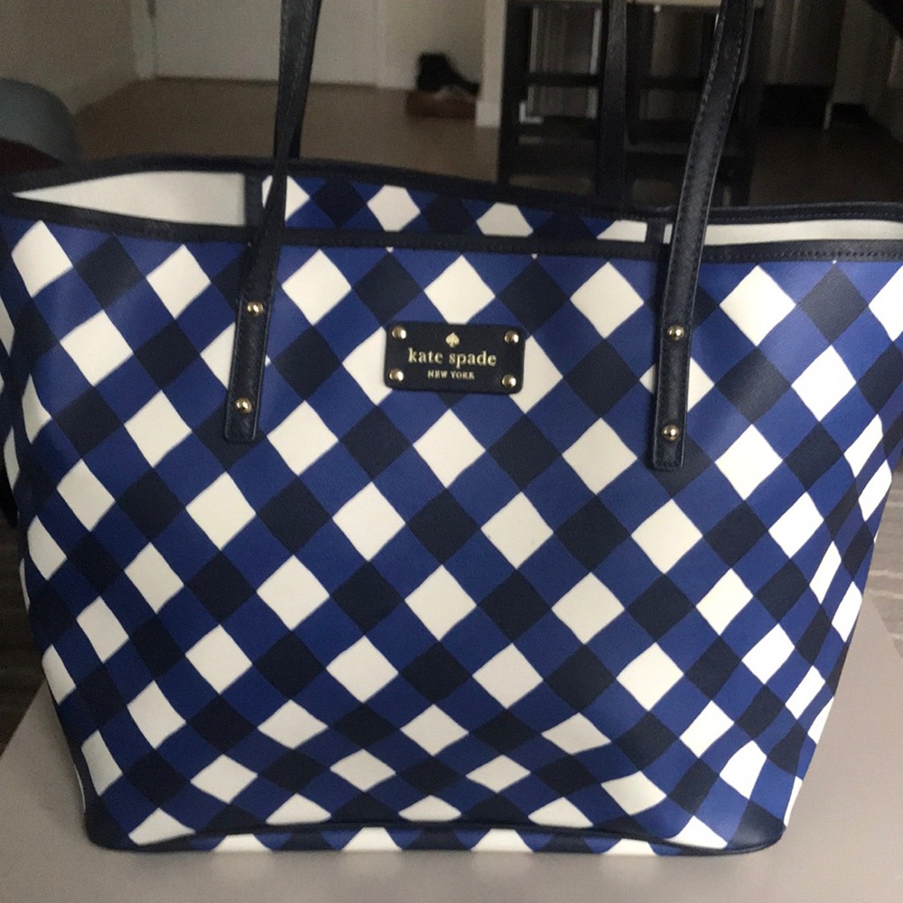 Kate spade tote bag  plaid design in blues/white